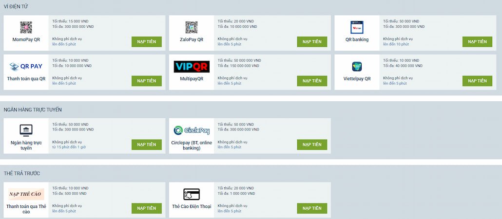 Nạp và rút tiền dễ dàng